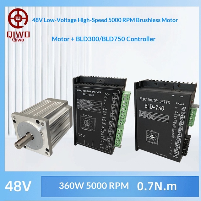 48V DC Brushless Motor High-Speed 5000 RPM High-Power 360W Adjustable-Speed Forward/Reverse Flange Mount Frame 80