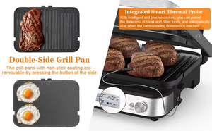 Machine à sandwich Panini avec <span class=keywords><strong>plaques</strong></span> <span class=keywords><strong>amovibles</strong></span>, gril d'intérieur sans fumée avec thermomètre à <span class=keywords><strong>viande</strong></span>, grilles électriques à contact - Product Image 5