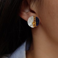 Boucles d'oreilles clous en Lapis Lazuli naturel et nacre blanche, plaquées or 18 carats, aiguilles rondes en argent, style luxe léger, pour femme