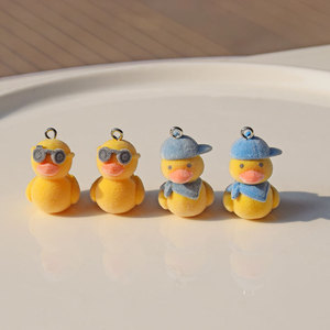 Flocked Little Yellow Duck Charm Resin <b>Plastic</b> DIY Jewelry Findings For Earrings And Bag Accessories Wholesale - Product Image 1