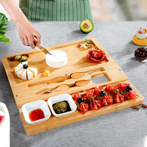 Bamboo <b>Cheese</b> Board With <b>Knife</b> <b>Set</b> 15x10 Inch For Party Serving Natural Wood Color - Product Image 3