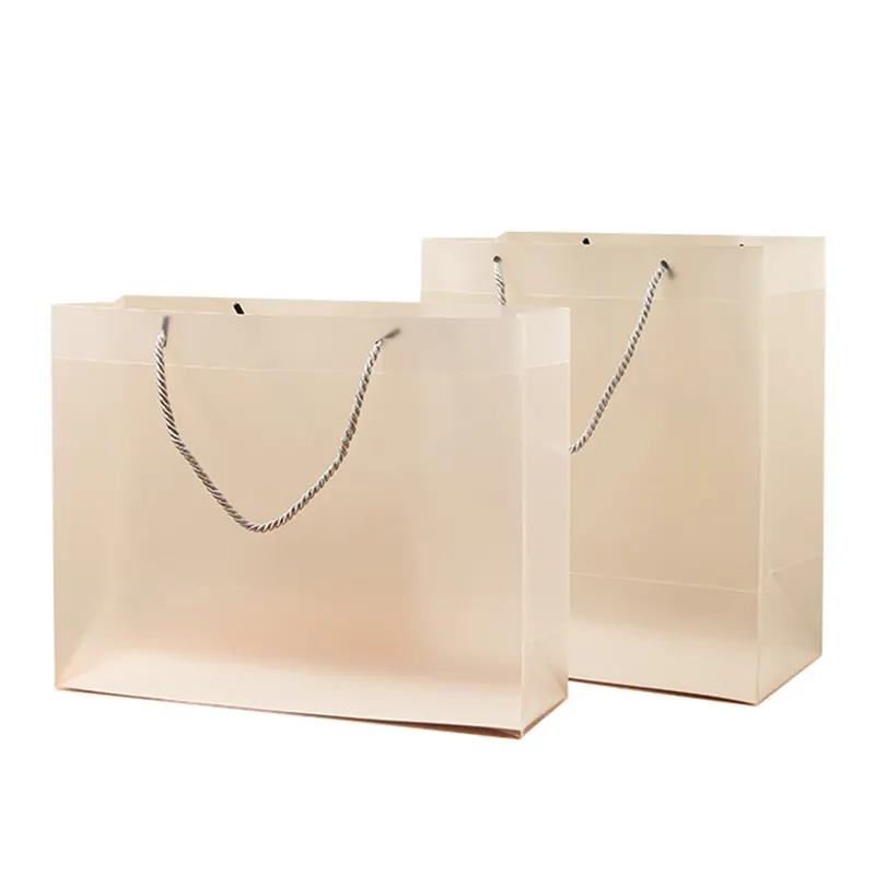 Özelleştirilmiş nokta çevre buzlu Tote çanta PP plastik şeffaf hediye çantası giyim dize alışveriş çantaları