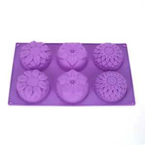 6 Cavity Flower Shaped Silicone DIY Handmade Soap Candle Cake Mold Mould Silicone Six-hole Flower-shaped Cake Mold Baking Pan