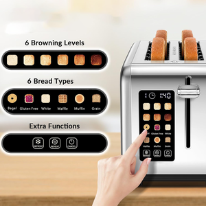 <span class=keywords><strong>Tostadora</strong></span> de 4 rebanadas Pantalla táctil <span class=keywords><strong>Ranura</strong></span> larga de 1,5 ", <span class=keywords><strong>tostadora</strong></span> de pan inteligente de acero inoxidable para Bagel Muffin Waffle, temporizador, descongelación, recalentamiento - Product Image 2