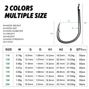 30 pièces/sac 11 # -20 #   Hameçon de pêche à longue tige en acier à haute teneur en carbone, style Maruto, à ardillon, pour jigging en eau salée, truite, poisson-chat, ruisseau - Product Image 3