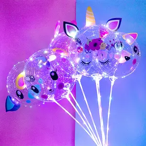 派对气球卡通独角兽猪贴纸发光透明波波气球