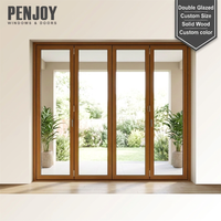 Porte patio pliante en bois Penjoy, double vitrage, verre trempé, économie d'énergie, cadre en bois massif, taille personnalisée