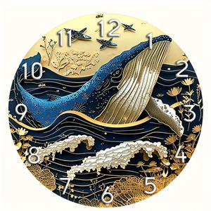 マリンライフ フレームレス密度板 静音壁掛け時計 MDF装飾デザイン リビングルーム用 UV印刷 卸売時計 - Product Image 2