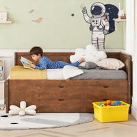 Lit de repos multifonctionnel en noyer, lit double avec étagères de rangement pratiques et tiroirs coulissants pour chambre à coucher