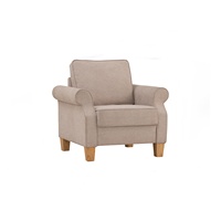 Canapé 1 place en tissu beige confortable IMPALA, fauteuil minimaliste avec cadre en bois massif, dossier rembourré, accoudoirs roulés, durable pour le salon