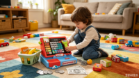 Caisse enregistreuse jouet pour enfants avec scanner de billets, son et lumière – Cadeau éducatif pour jeu de rôle