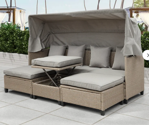 4 Piece Rattan Sofa Seating Group <strong>with</strong> Cushions,Patio Furniture <strong>Outdoor</strong> Rectangle <strong>Daybed</strong> <strong>with</strong> Retractable <strong>Canopy</strong> - Product Image 2