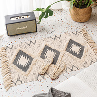 60*90cm Bohême Géométrique Imprimé Tapis Tufté Décoratif Coton Lin À La Main Tapis De Sol Tapis Rembourrage avec Glands
