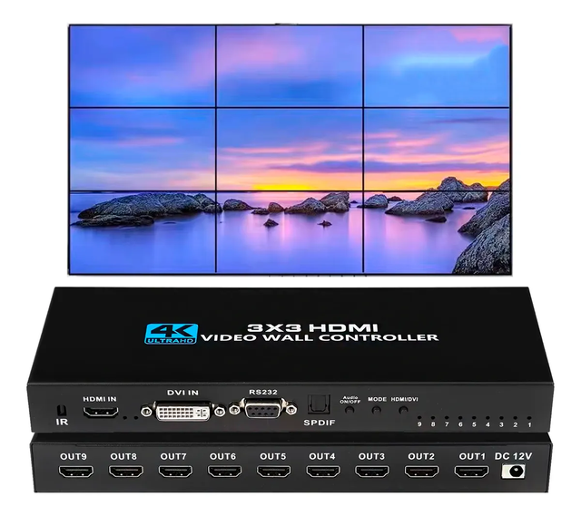 3x3 9 Screen 4K HDMI DVI TV Video Wall Controller 1X2 1X4 1X3 2x2 2x3 3x2 4X2 2X4 Multi Video Screen Processor Switcher Splicer
