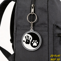 Porte-clés en acrylique Yin Yang avec empreinte de main et de patte, porte-clés rond fantaisie, léger, thème amusant, unisexe