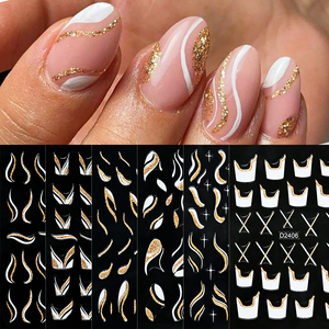 Hiny paillettes lignes françaises ongles autocollants vagues courbe <span class=keywords><strong>argent</strong></span>/or rayures <span class=keywords><strong>manucure</strong></span> décalcomanies <span class=keywords><strong>manucure</strong></span> français ongles décoration - Product Image 2