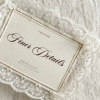 Carte d'invitation de mariage personnalisée avec bordure en dentelle, superposition transparente blanc ivoire, texte personnalisé, carte de vœux formelle