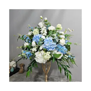 Artificial silk wedding centerpiece arrangements table flower decorations wedding ceremony table flowers white and blue