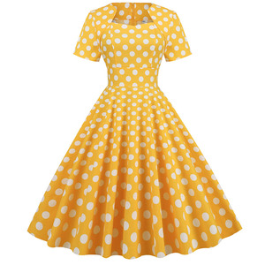 Abito Vintage da donna anni '60 anni '60 abito a <span class=keywords><strong>pois</strong></span> a manica corta retrò abito floreale in cotone da donna altalena abiti Rockabilly abiti - Product Image 1