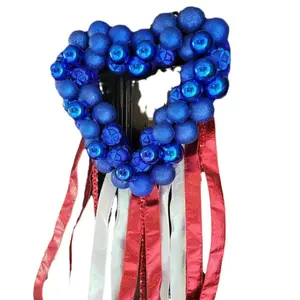 2024 New Design Independence Day Wreath Blue Ball Heart-Shaped Decorative Door Hanging Wreath Family Holiday Decoration