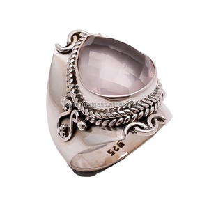 ธรรมชาติโรสควอตซ์แหวนแฮนด์เมดเครื่องประดับปรับ925เงินสเตอร์ลิงแหวนของแข็งปรับอินเดียผู้ผลิตเครื่องประดับ - Product Image 1