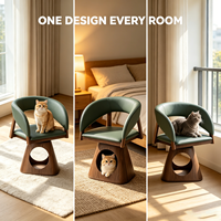 Lit de luxe pour chat, maison pour animaux en bois, double couche, en bois massif, coussin en cuir PU, mobilier moderne pour chat d'intérieur, salon, chambre à coucher