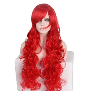 Anxin yüksek kalite uzun kıvırcık saç peruk Cosplay parti renk kahküllü peruk