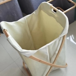 <b>Collapsible</b> Laundry Basket Canvas Foldable Rectangle Off White Standing Type Clothes <b>Storage</b> Organizer - Product Image 3