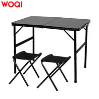 Table pliante WOQI avec 2 tabourets, table de pique-nique portable pour l'extérieur, table et chaise pour pique-nique, plage, bureau d'étude ou de travail en intérieur