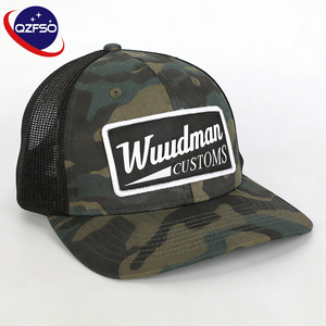 Casquette de sport unisexe QZFSO à 6 panneaux en tissu, style patch tissé, logo personnalisé, design respirant en relief, broderie 3D, casquette trucker en maille camouflage - Product Image 1