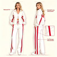Ensemble décontracté 2 pièces automne 2026 transfrontalier style Y2K européen et américain : veste zippée à rayures à manches longues en polyester et élasthanne et pantalon