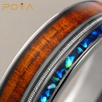 Bague en tungstène argenté de 8 mm avec incrustation de bois et d'opale bleue pour homme et femme, alliance de mariage, usage quotidien