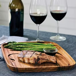 Planche à <span class=keywords><strong>fromage</strong></span> rectangulaire en bois d'acacia durable avec canal de récupération des jus <span class=keywords><strong>pour</strong></span> steak - Product Image 5