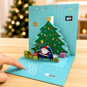 Carte musicale <span class=keywords><strong>de</strong></span> Noël 3D pop-up réaliste, enregistrable et personnalisable avec module sonore pour promotion d'entreprise, cadeau <span class=keywords><strong>de</strong></span> fêtes, vente en gros - Product Image 1