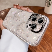 Coque de téléphone en silicone scintillante PC Bling Bling pour iPhone 16 15 14 13 12 11 Pro Max Plus, protection antichoc avec perles et papillons
