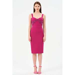 Robe de soirée Saks Sheath, col cœur, satin perlé, taille naturelle, longueur midi - Product Image 3
