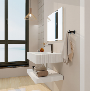 Mobile Bagno Moderno Minimalista con Lavabo in Pietra Artificiale, Montaggio a <span class=keywords><strong>Parete</strong></span>, Doppio Strato Integrato Senza Giunture, Effetto Pelle - Product Image 4