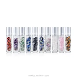 10ミリリットルNatural Semiprecious Stones Essential Oil Gemstone Roller Ball Bottles Transparent Glass Healing Chips Inside