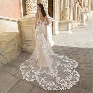 Nouvel arrivage de robes de mariée mode de luxe robe de mariée sans manches sirène en dentelle légère pour femmes robe de mariée - Product Image 4