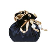 Pochette ronde à cordon en satin imprimé soie avec logo personnalisé mignon sac cosmétique stockage paresseux organisateur de petits articles