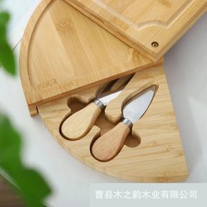 Solid Wood Cheese Board Round Cutting Board With <b>Knife</b> Set For <b>Bread</b> Fruit Dessert Plates Natural Color Hand Wash Only - Product Image 5