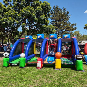 Permainan Tembak-tembakan Tiup 4 in 1 Zona Olahraga untuk Dijual, Permainan Tantangan Luar Ruangan Baseball Basket Sepak Bola Tiup - Product Image 1