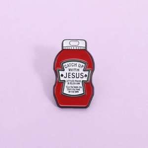 Pin Enamel Ketchup CATCH JESUS Grosir, Pin Buah Yesus, Iman Kristen, Lencana Ransel, Perhiasan, Hadiah - Product Image 1