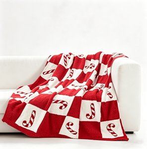 Coperta in Maglia a Motivo Bastoncino di Zucchero Natalizio, Morbida e Accogliente Coperta a Quadri per Divano, Letto e Arredamento Casa - Product Image 2