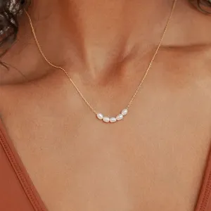 eManco时尚韩版珍珠项链淡水珍珠珠锁骨项链微笑造型不锈钢饰品批发