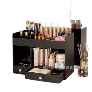 <b>Makeup</b> Organizer Storage <b>Box</b> With Drawers Desktop Cosmetic Rack For <b>Makeup</b> Skincare 2 Tier Black Wood Style - Product Image 5