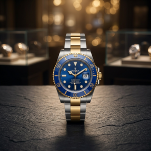 Montre de plongée bicolore argent-or-bleu avec bracelet Jubilee, logo S, mouvement Seiko NH35, acier inoxydable, verre saphir, analogique, étanche 50 bars - Product Image 3