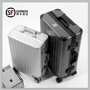 All Aluminum Alloy <b>Suitcase</b> 28 Inch Trolley Case <b>Lock</b> Business Travel Unisex 360 Degree Spinner Wheels Solid Color Metal Luggage - Product Image 2