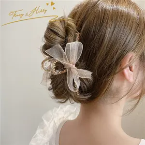 Tracy & Herry French Mesh Bow Grab Shark Claw Large Temperament Hair Clip for Women Thick Hair