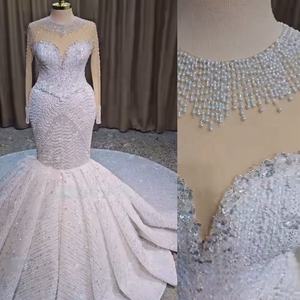 Su misura lussuoso Plus <span class=keywords><strong>Size</strong></span> abito da sposa abiti da sposa per la sposa sirena illusione collo trasparente di pizzo in rilievo - Product Image 2